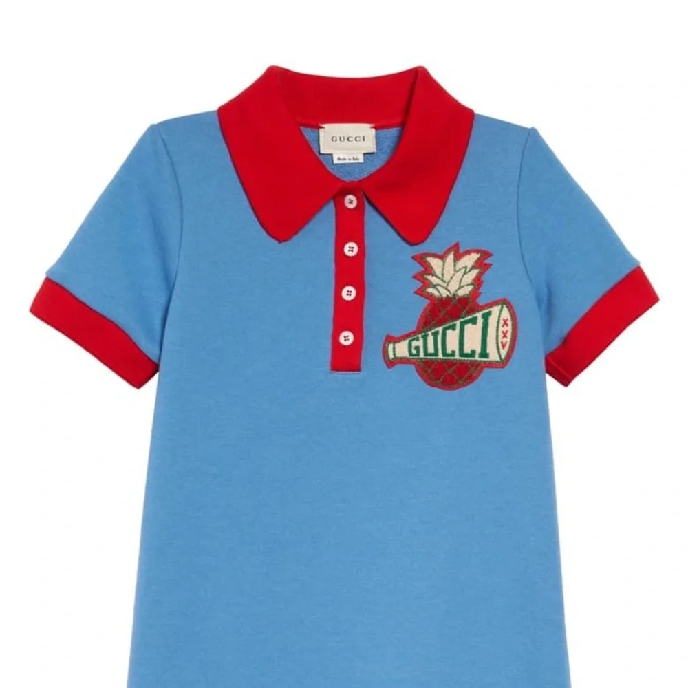 Gucci Blue Dress with Red Collar and Cuffs